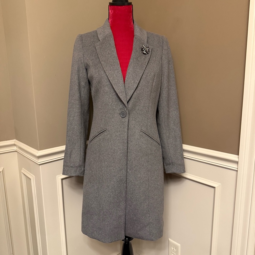 White House Black Market Coat with Jeweled Brooch